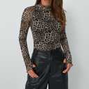 Lace Long Sleeve Floral Mesh Top Mockneck Going Out Tops for Women Trendy Undershirt Fashion Outfits (XL)