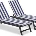 Only choice 2 Pcs Set Outdoor Lounge Chair Cushions Patio Chaise Lounge Replacement Cushions Furniture Seat Cushions (Blue+White Stripes-2 pcs), 74.4"x 22.05"x 2.76"
