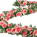 16 FT Fake Rose Vine Garland Artificial Flowers Plants Hanging Rose Ivy Home Hotel Office Wedding Party Garden Dcor (Champagne/2PCS)