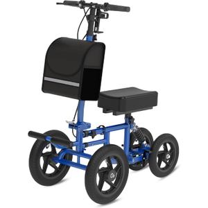All Terrain Knee Scooter for Adults, Foldable Rolling Knee Scooter with DIY Stickers & Shock Absorber, Steerable Knee Walker for Broken Foot, Ankle Injuries & Surgery, Better Crutch Alternative (Dark Blue)