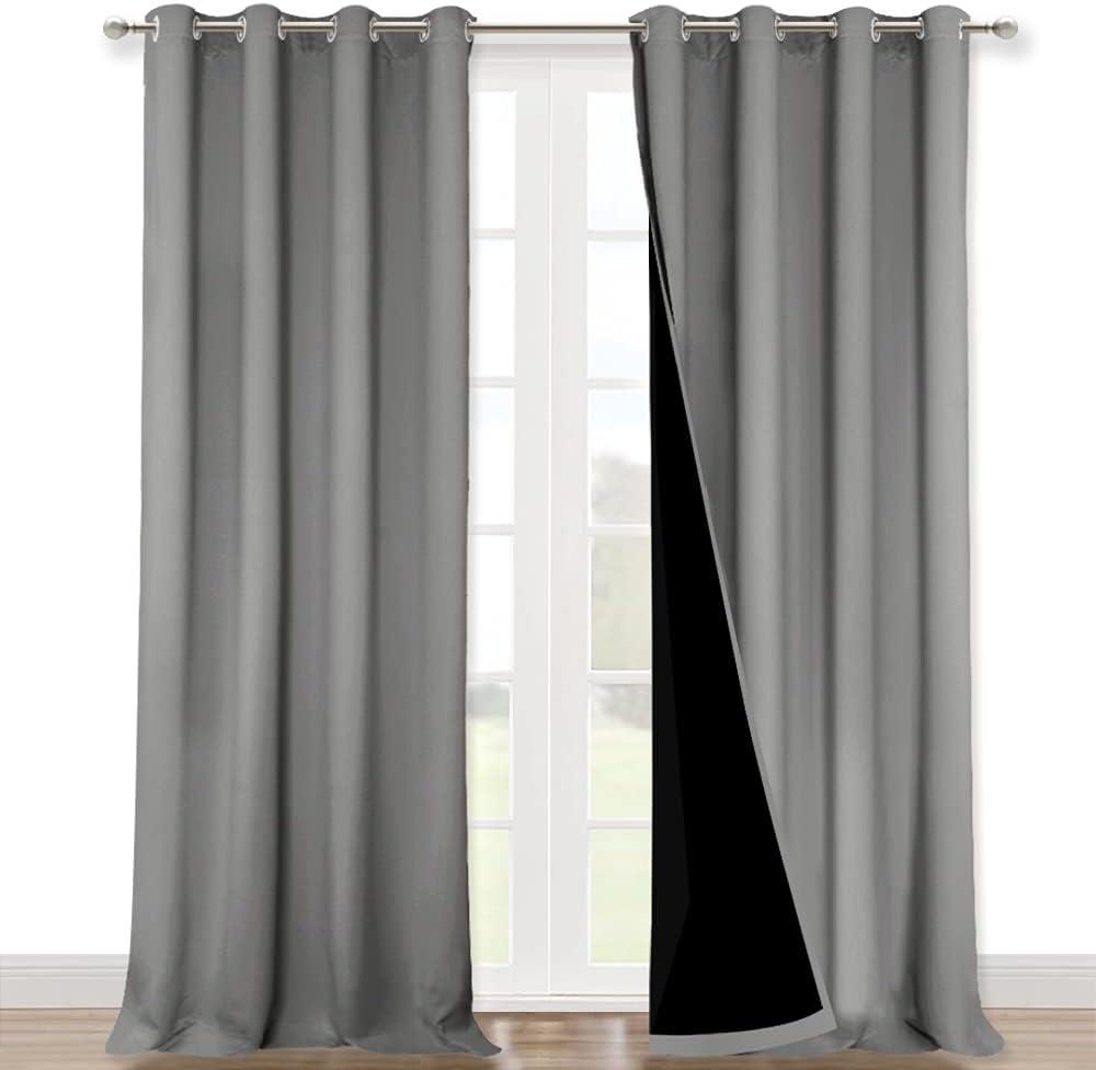 NICETOWN 100% Blackout Blinds, Set of 2, 46" x 102", Silver Grey, Laundry Room Decor Window Treatment Curtains for Large Patio Sliding Door, Thermal Insulated Curtains for Bedroom