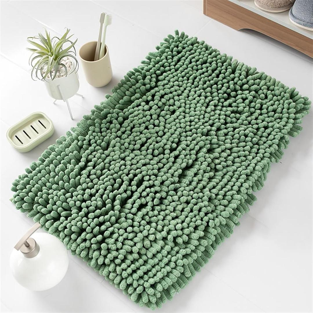 Reyox Absorbent Chenille Bathroom Rugs, Plush Thick Bath Mat for Tub Floor Shower, Soft Home Decor Rug Non Slip, Green, 19.6"x31.5" (1'8" x 2'8" (Rectangular))