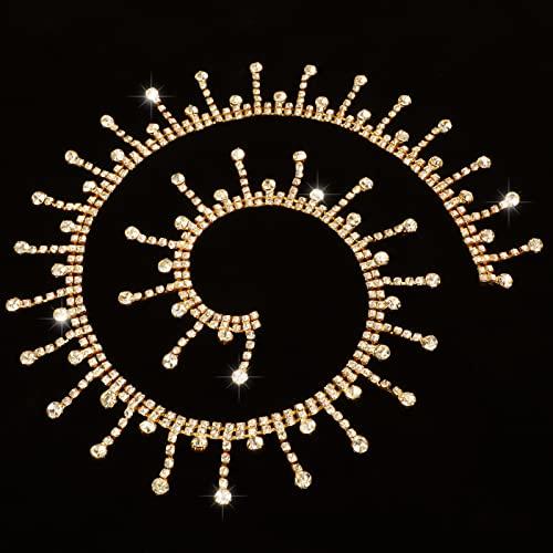 Mtlee 2 Yard Rhinestone Fringe Trim Gold Rhinestone Ribbon Chain Diamond Crystal Fringe Trim Chain Cuttable for Sewing Crafts Wedding Party Clothing Accessories Jewelry Personalized DIY Decoration