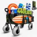 Beach Wagon with Extended Tailgate, 9" Big Sand-Proof Balloon Wheels, Heavy Duty 200L Oversized Foldable Beach Cart, 440LBS Utility Wagon with Side Pocket for Sand,Camping,Vacation