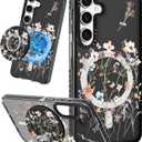 Lotadilo Cute Case for Samsung Galaxy S25 for Women Girls - Funny Dried Flower Design Compatible with Magsafe Magnetic Ring Holder Kickstand Fashion TPU Phone Covers