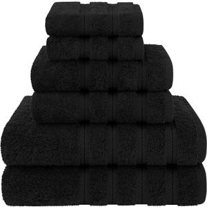 American Soft Linen Luxury 6 Piece Towel Set, 2 Bath Towels 2 Hand Towel 2 Washcloths, 600 GSM 100% Cotton Turkish Towels for Bathroom, Black Towel Sets