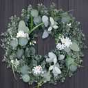 Door Wreath Green Eucalyptus for Front Door Wreaths Spring Summer Wreath Artificial Leaves Wreaths for All Season Home Farmhouse Porch Year Round Outdoor Wall Decorating,20 Inch