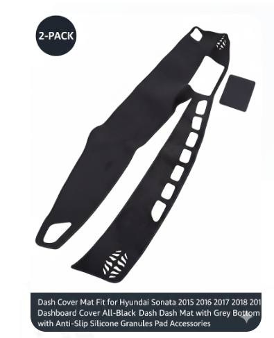 Dash Cover Mat Fit for Hyundai Sonata 2015 2016 2017 2018 2019 Dashboard Cover All-Black Dash Mat with Grey Bottom with Anti-Slip Silicone Granules Pad Accessories