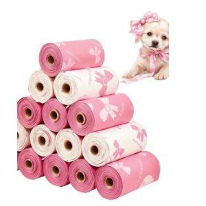 12pcs/Roll Pet Waste Poop Bags, Leakproof Polyethylene Garbage Bags With Unique Patterns, Multipurpose Cleaning Bag, Holiday & Christmas Gifts - Pink Pack of 5
