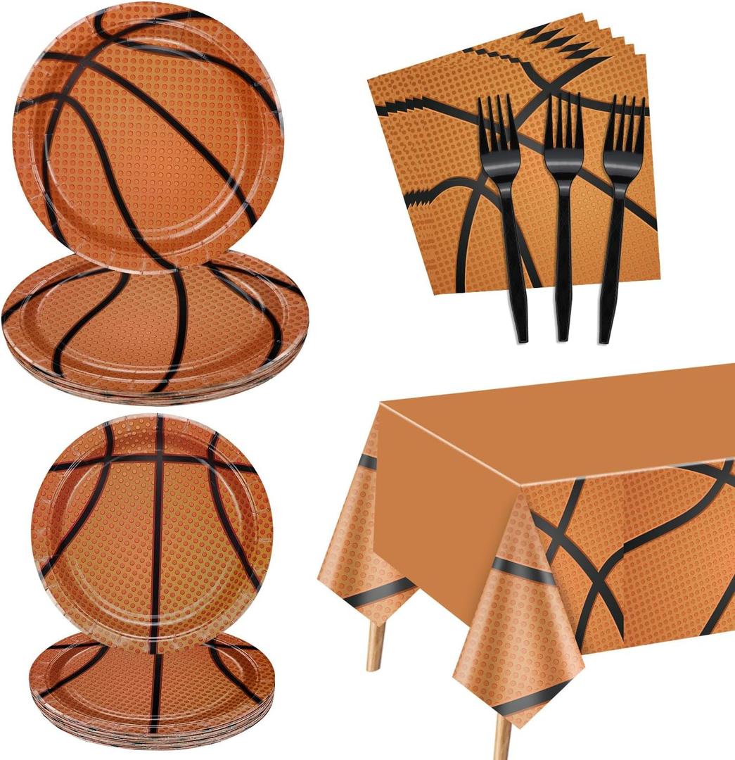 81 Pcs Basketball Tableware Set, Basketball Party Plates, Basketball Tablecloth, Napkins, Basketball Birthday Party Decorations for Teens Kids Boys Basketball Team Party Supplies, Serves 20 Guests