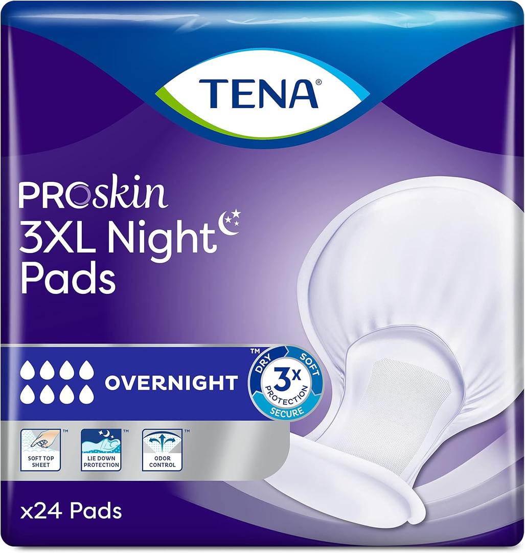 kTena Proskin Women Overngt Pads 3XL 24Ct, 2 Pack