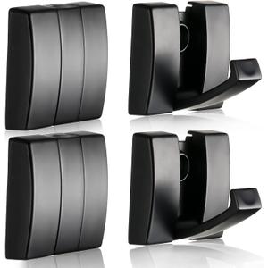 Queekay 4 Pcs Folding Hideaway Coat Hooks Heavy Duty Wall Towel Hooks for Bathrooms Retractable Coat Space Aluminum Wall Hanging Holder for Closet Scarf Hat Robe Key Purse Bag(Black)