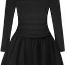 EXARUS Girls Dress Off The Shoulder Bodycon/Bubble Long Sleeve Teen Ruched Homecoming Dance Party Prom Tween Dresses (14 Years, Square Neck Bubble Black)