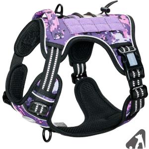 AUROTH Tactical Dog Harness for Dogs No Pull Adjustable Pet Harness Reflective K9 Working Training Easy Control Pet Vest Military Service Dog Harnesses (S, Purple Camo) (S(Neck:14-21",Chest:20-31"),18-35 lbs)