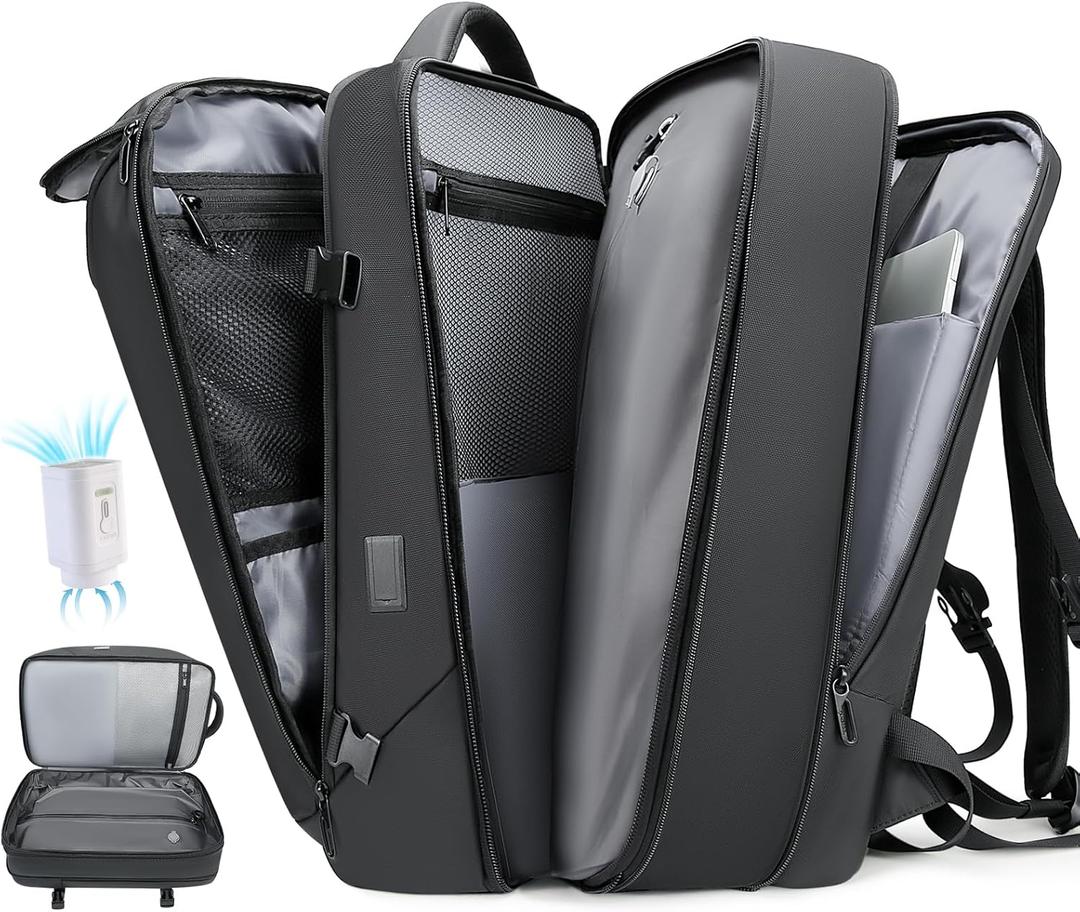 Vacuum Travel Backpack with Pump, 50L Expandable Compression Airback Backpack With Vacuum Seal, 17.3 Inch Water Resistant Business Laptop Backpack with USB Charging Port for Women & Men, Vacuum Backpack With Pump 50L