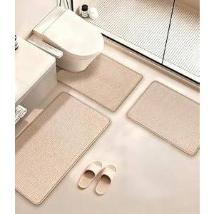 YIHOUSE Khaki Bathroom Rugs Sets 3 Pieces,Beige Low Pile Soft Bath Rugs,Brown Thin Bath Mats Non Slip Quick Dry,Super Absorbent Small Bathroom Mat Washable