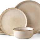 AmorArc Stoneware Dinnerware Sets,Round Reactive Glaze Plates and Bowls Set,Highly Chip and Crack Resistant | Dishwasher & Microwave Safe Dishes Set,Service for 4 (12pc) (Cappuccino Color)