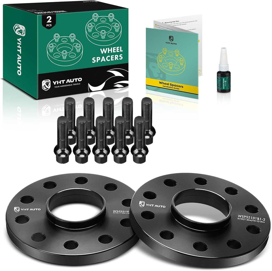 YHTAUTO 5x130mm Hubcentric Wheel Spacers 15mm Fits Audi, Porsche, Volkswagen Models: Q7, Cayenne, 911, Touareg, Boxster, Forged Tire Spacers 15mm with M14x1.5 Studs 71.6mm Hub Bore 2Pcs, Black (15 MM Thickness)