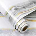 FunStick 24"x200" Glossy Marble Contact Paper for Kitchen Counter Top Contact Paper Peel and Stick Waterproof Gold White Marble Wallpaper for Bathroom Self Adhesive Vinyl Wrap for Countertops Cabinets
