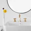 8 inch 2 Handles 3 Holes Widespread Bathroom Sink Faucet Antique Brass Bathroom Vanity Faucet Basin Mixer Tap Faucet Matching Metal Pop Up Drain with Overflow