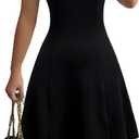 Milumia Women Square Neck Cap Sleeve Fitted Short Dress Flared A Line Mini Dresses Black X-Large