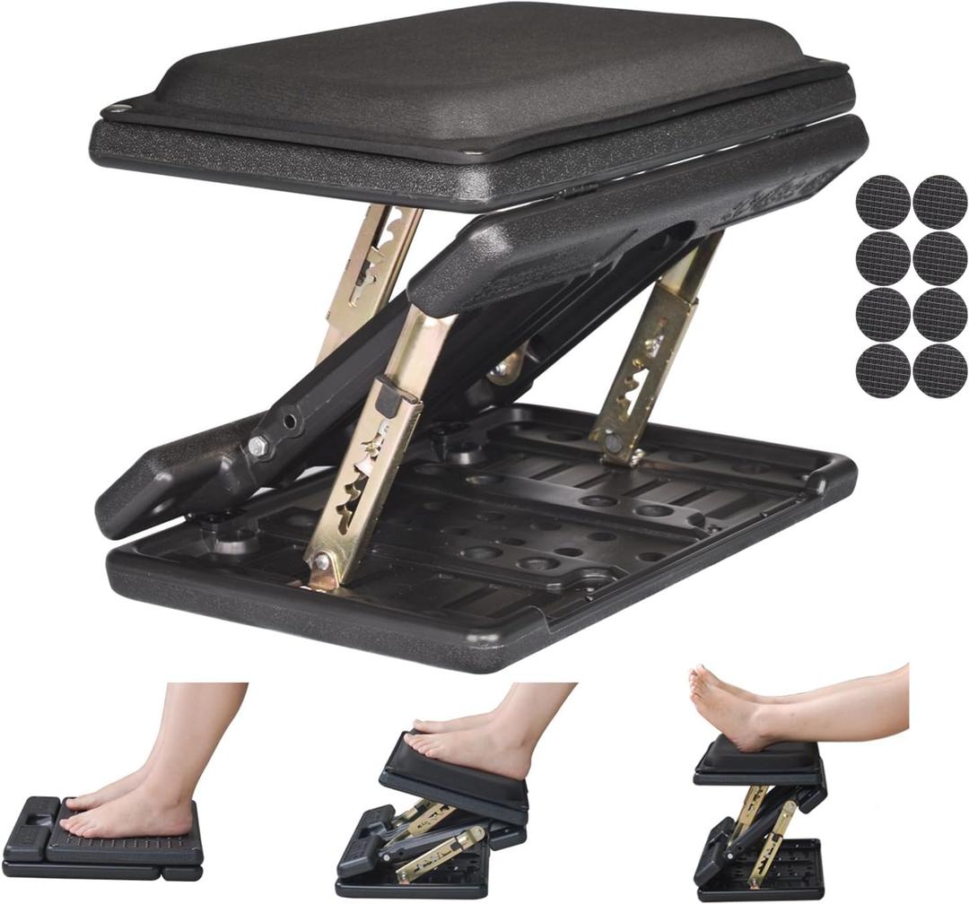 Leermart Adjustable Footrest with Removable Foam Cushion, Under Desk Footrest with Massage Beads for Car, Home, Office Stool, 4-Level Height for Improved Posture Back&Hip Pain Relief(Black Plus)