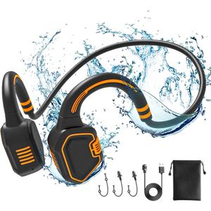 Bone Conduction Headphones Swimming Headphone - IP68 Waterproof Open Ear Headphones with MP3 Play 32G Memory Inductive Wireless Bluetooth Sports Headset for Running Swimming (Orange)