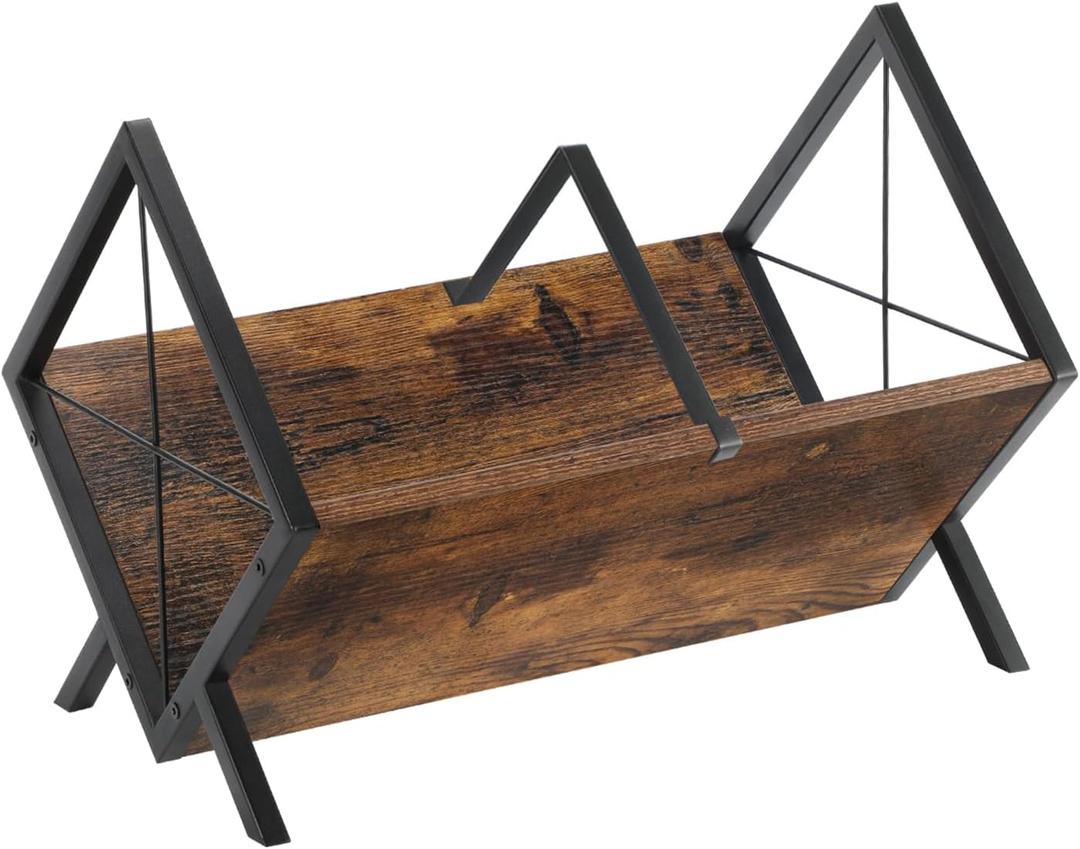 YINMIT Vinyl Record Holder, 80-100 LP Vinyl Record Storage Rack, Quick Assembly Vinyl Record Display, Retro Style Organizer for Magazine, Book, Files, Albums (Rustic Brown, 1 Tier)