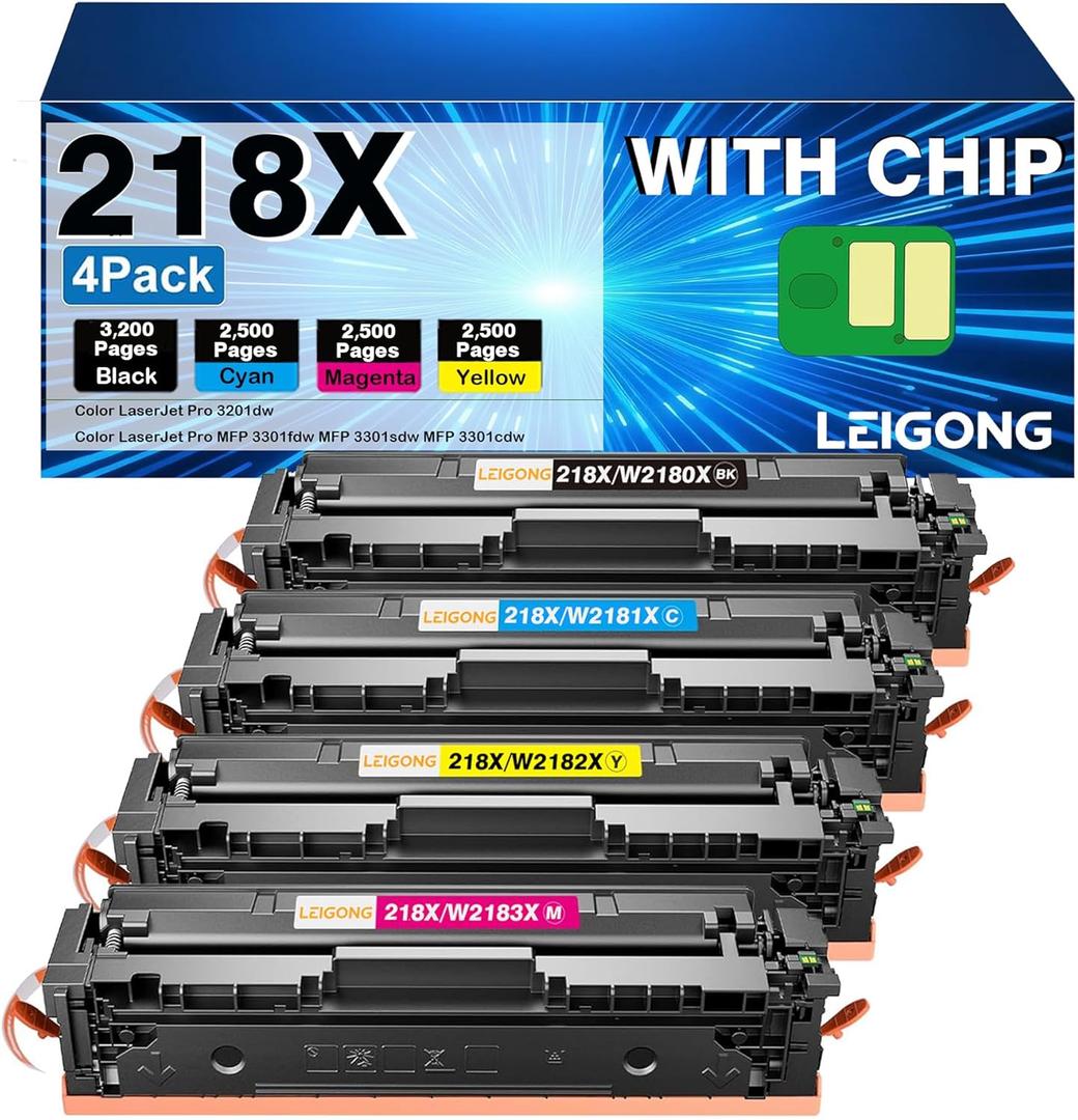 218X 218A Toner Cartridges With Chip High Yield Compatible Replacement for HP 218X Toner Cartridges 4 Pack for HP Color Laserjet Pro MFP 3301fdw Toner 3301cdw 3301sdw 3201dw Printer W2180A W2180X BCMY