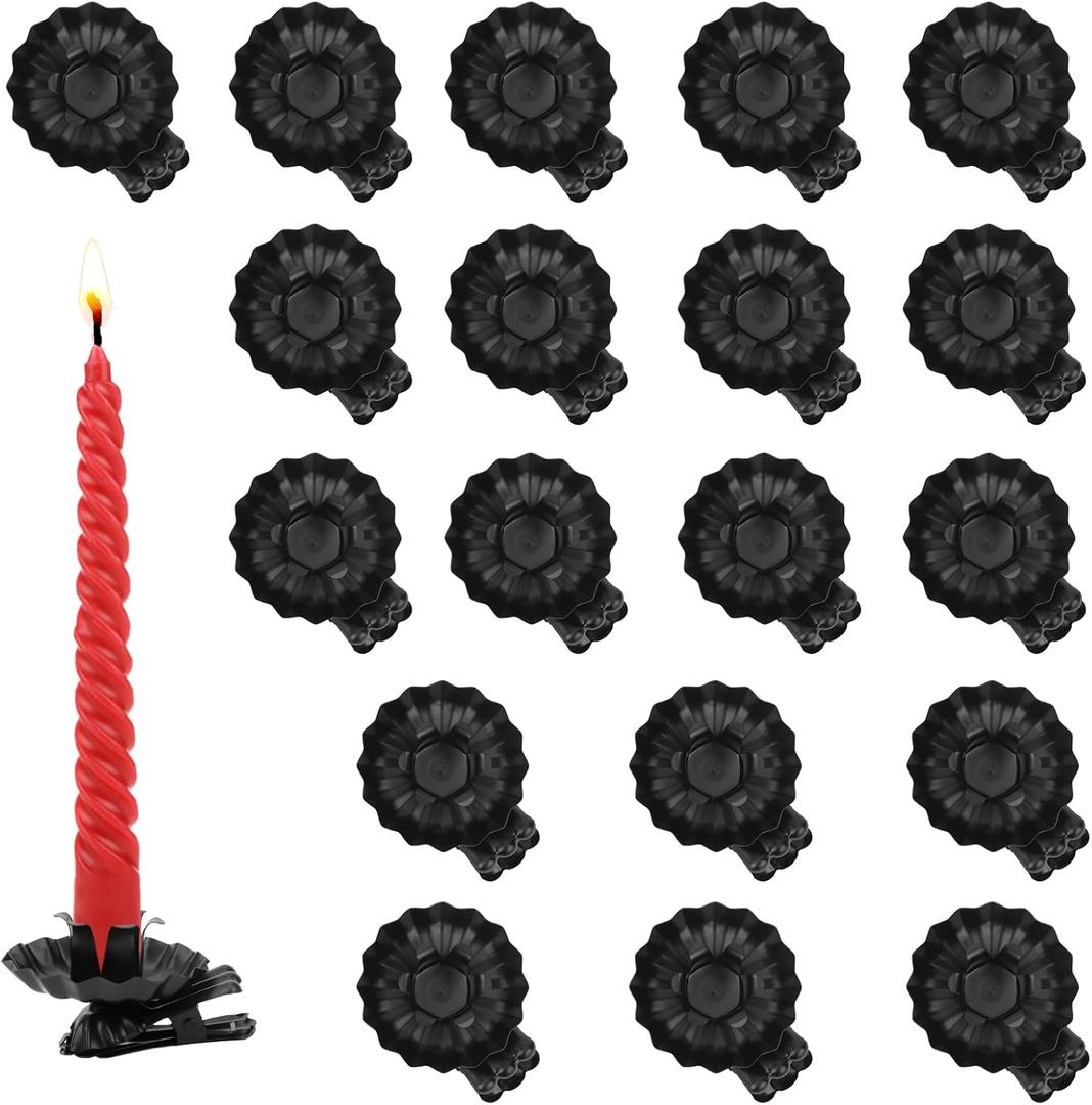 Candle Holders Clip Silver Clip on Candle Holders for Christmas Tree Metal Candles Clips for Christmas Birthday Party Candlestick Holders Set of 20 Pcs (Black, 20Pack)