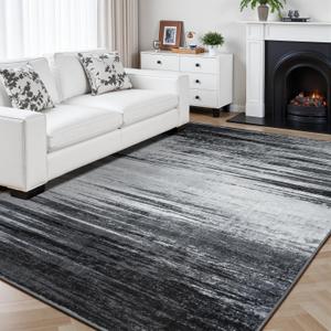 Rugflix 6x9 Area Rug, Washable Rug for Living Room, Non Slip, Soft Low Pile, Modern Abstract Grey Black Rug for Bedroom, Dining Room, Home Office, Indoor Floor Carpet