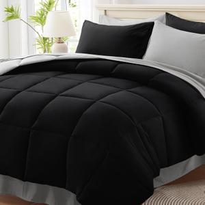 Anluoer Queen Comforter Set 7 Piece, Black and Grey Bed in a Bag with Sheets, All Season Bedding Comforter Sets with 1 Comforter, 2 Pillow Shams, 2 Pillowcases, 1 Flat Sheet,1 Fitted Sheet