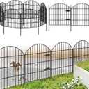 FOREHOGAR Metal Garden Fence with Gate 28in (H) x 18.7ft (L), 1 Gate + 7 Panels Dog Fence Border Fence Animal Barrier, No Dig Garden Fencing for Yard Flower Bed Lawn Patio Outdoor, ECG2829 Black