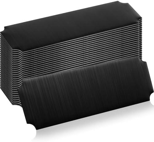 Therwen 30 Pcs Name Plates Laser Engraved Brushed Stainless Steel Plate Personalized Plaque Blank Custom Name Tag Frame Label with Adhesive Backing(Black Notched Corner,1''x 3'')