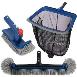 Deluxe Swimming Pool Cleaning Kit Including Pool Skimmer Net with Rubber Edge, 17.5" Pool Brush Head & Rotatable Pool Scrub Brush, Heavy Duty Pool Cleaning Kit Inground & Above Ground Pool (No Pole) Deluxe Swimming Pool Cleaning Kit Including Pool Skimmer Net with Rubber Edge, 17.5" Pool Brush Head & Rotatable Pool Scrub Brush, Heavy Duty Pool Cleaning Kit Inground & Above Ground Pool (No Pole)