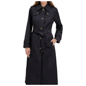 London Fog Women's Single Breasted Long Trench Coat with Epaulettes and Belt, Black, Large London Fog Women's Single Breasted Long Trench Coat with Epaulettes and Belt, Black, Large