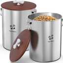 Paw Libero 2PK 25 Lbs total 50 Lbs Stainless Steel Dog Food Storage Container with Airtight Wooden Lid & Ceramic Bone Handle, Large Metal Dog Food Bin for Dogs & Cats