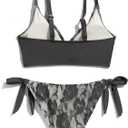 seamoly 2 Pieces Lace Bikini V-Neck Swimsuits for Women Tie Side Bikini Set Classic Black (S)