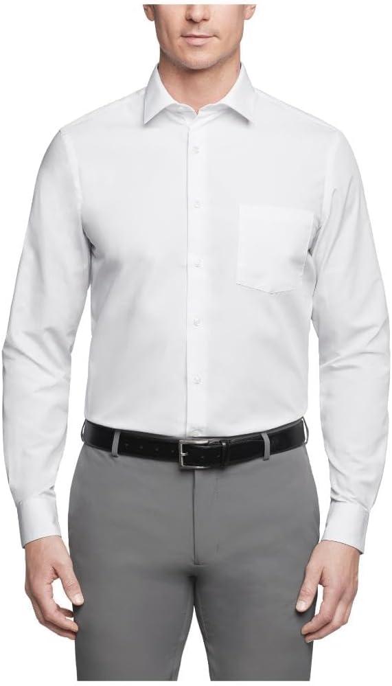 Van Heusen Mens Dress Shirt Regular Fit Poplin Solid (17" Neck 32"-33" Sleeve, White)