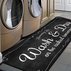 Laundry Room Long Rug Area Rug Non-Slip Floor Mat Waterproof Farmhouse Carpet for Kitchen 72" x 24"(Black-2)
