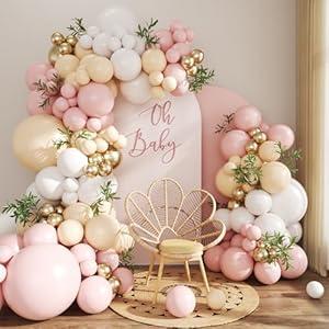 Pink White Nude Balloon Arch Kit 132Pcs Pink and Gold Balloon Arch Garland Kit Include Pink Nude White Gold Clear Balloons for Boho Engagement Wedding Bridal Shower Birthday Baby Shower Decorations