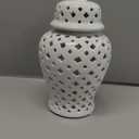 Luxshiny Lattice Ginger Jar, Display Hollow Vase Temple Jar with Intricate Mediterranean Inspired Work Flower Vase Living Room and Kitchen Decor - 8.26” (White)