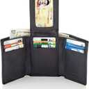 Stealth Mode Trifold Leather Wallet for Men with ID Holder and RFID Blocking (Black)