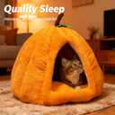 Cat Bed for Indoor Cats - Adorable Cozy Pumpkin Cat Cave with Removable Cushion, Super Soft Pet House Tent for Kittens & Small Pets, Warm & Washable Non-Slip Design(S 15 inch Grey)