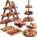 7 Pcs Wooden Cake Stands Set Dessert Tower Dessert Trays Desert Stands Cupcake Stand Rustic 3 Tier Farmhouse Cupcake Serving Stand for Wedding Baby Shower Birthday Tea Party
