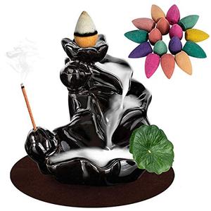 DK177 Waterfall Incense Holder Backflow Cone Ceramic Burner Handcrafted Porcelain Censer Incense Stick Stand with 20 Free Cones