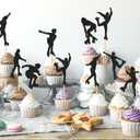 2 x Ercadio 24 PCS Roller Skate Cake Topper Girl in Roller Skating Cake Toppers Retro Hip Hop Theme Party Cake Decoration for Boys or Girls 80s 90s Skating Theme Party Decorations Black