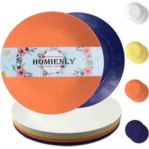 Homienly Wheat Straw Dinner Plates 10 Inch Unbreakable Set of 8 - Dishwasher and Microwave Safe Plastic Plates Reusable - Lightweight Plates for Kitchen,Camping,Outdoor - Mondrian Series