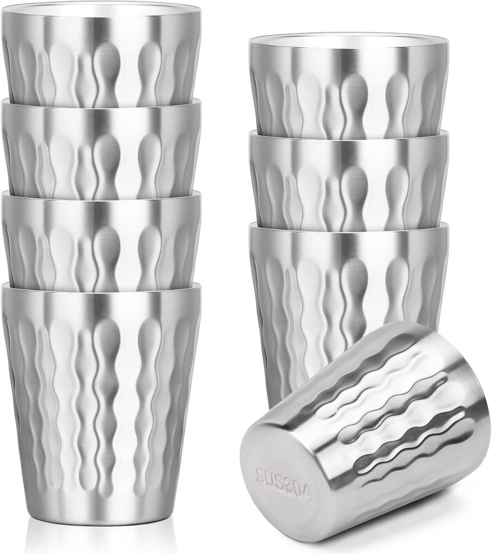 Stainless Cups, 10 oz Insulated Tumbler, 8 Pack Double Wall Unbreakable Stackable Water Tumblers Insulated Metal Cup Premium Drinking Glasses for Travel Camping Home Outdoor (fire diamond-patterned)
