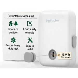 GorillaLine - Retractable Clothesline Indoor Outdoor Clothes Line | Heavy Duty Clothes Drying Laundry Line | Wall Mounted Drying Rack Clothing Line